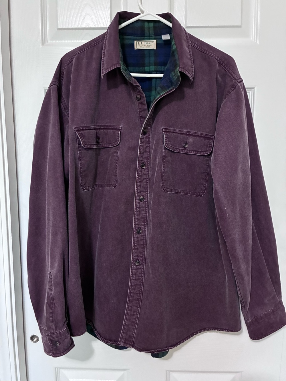 Vintage L.L. Bean Flannel Lined Canvas Shirt Button Long Sleeve Plum Men’s Sz XL
